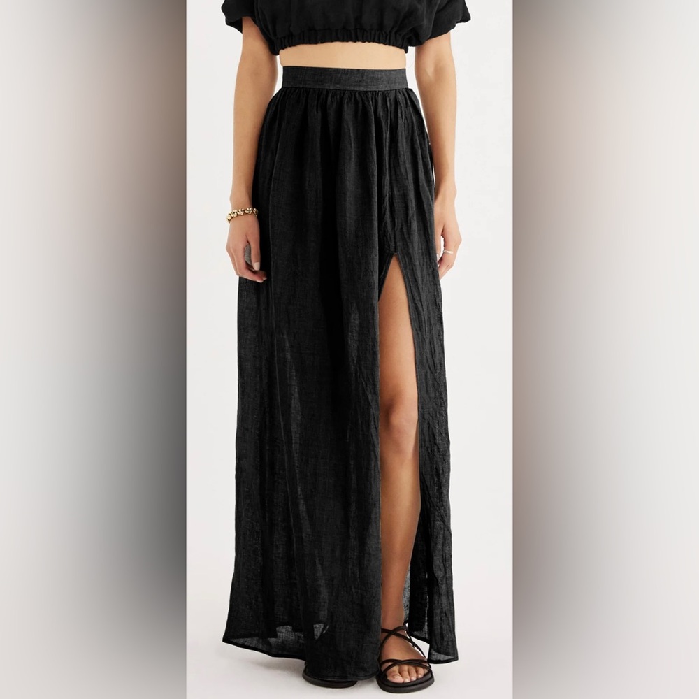NWT Rumer Revolve ZOE Maxi Black Linen Skirt - SMALL